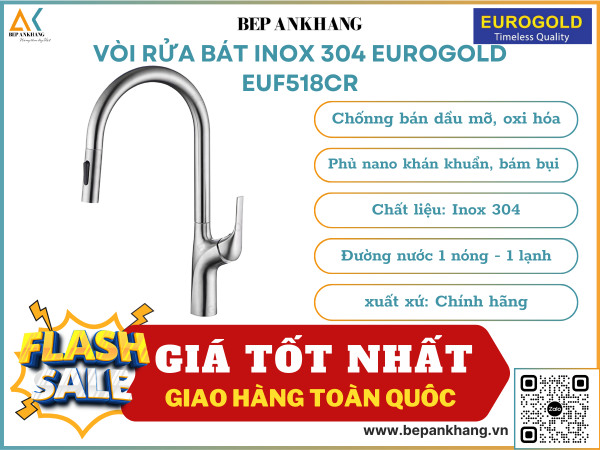 Vòi rửa bát inox 304 Eurogold EUF518CR